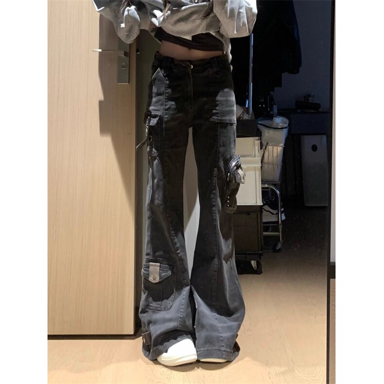 美式复古设计感多口袋牛仔裤女宽松直筒阔腿工装裤子LB51144-P81,男装牛仔裤,星座1008