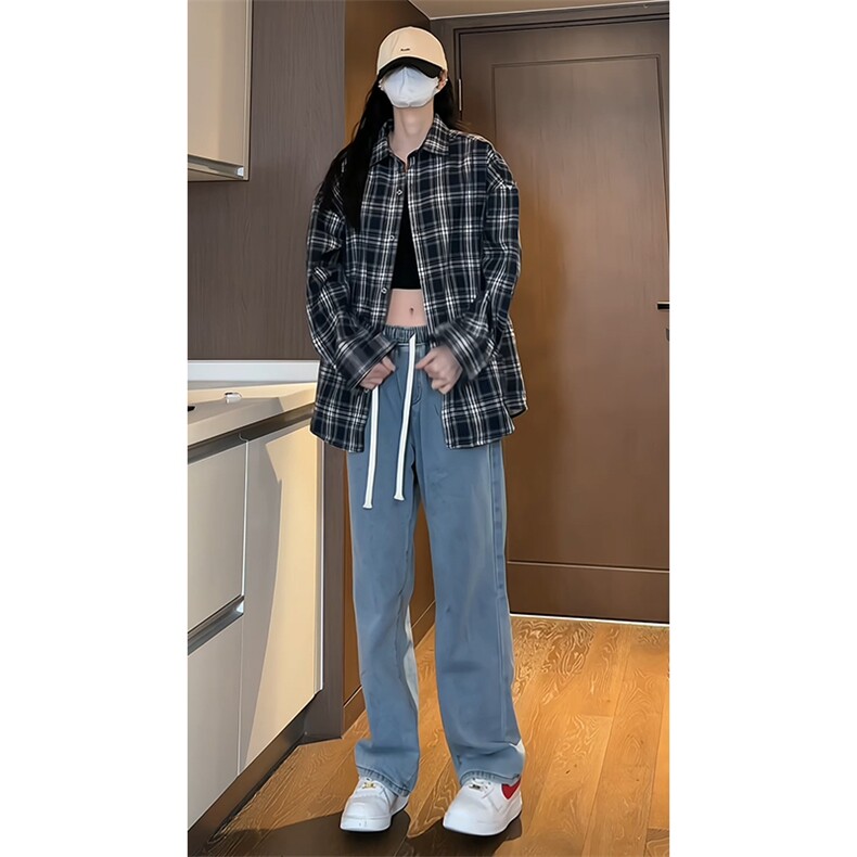 春季款日系格子衬衫男长袖潮牌宽松高级感青少年痞帅休闲外套上衣,男装衬衫,电商A022