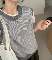 2025年秋季新款百搭女士撞色条纹马甲，女装针织衫/毛衣，嘉日羊绒