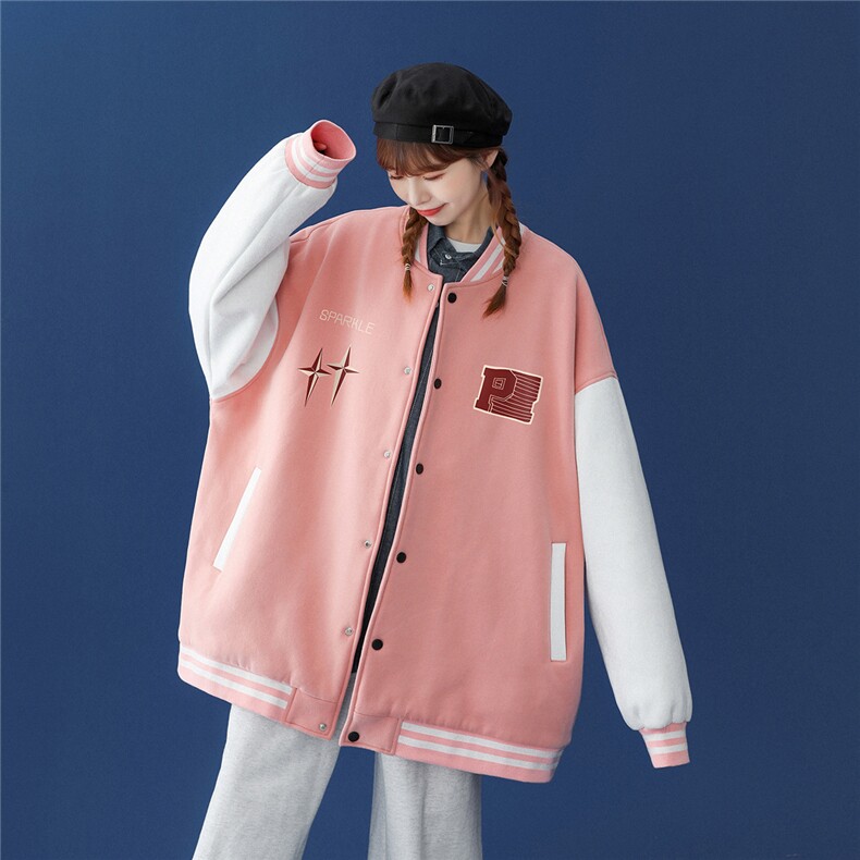 中性风23春季新款小天使印花港风宽松棒球服夹克外套G97p65,男装夹克,A247A