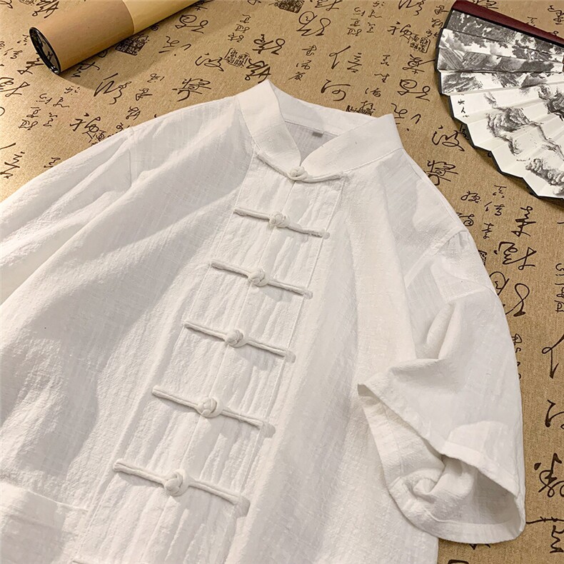 现货主推棉麻衬衫唐装一字扣短袖T中风半袖男上衣CS08-P55，男装衬衫，星座217-5