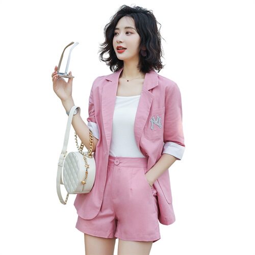 2021年夏季韩版洋气棉麻显瘦小凤香西装短裤套装女装,女装套装/套裙,瑶迪依秀