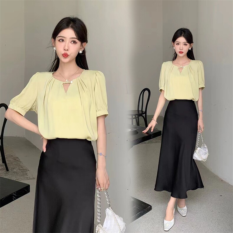 《现货新品》淑女气质简约T恤衬衫短袖,女装衬衫,曼琳思菲