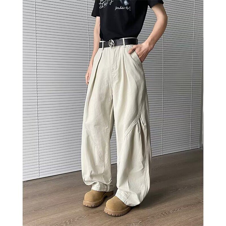 休闲裤男士韩版潮流高街帅气弯刀裤2025夏季ins长裤K6190-P47，男装休闲裤，星座412-3