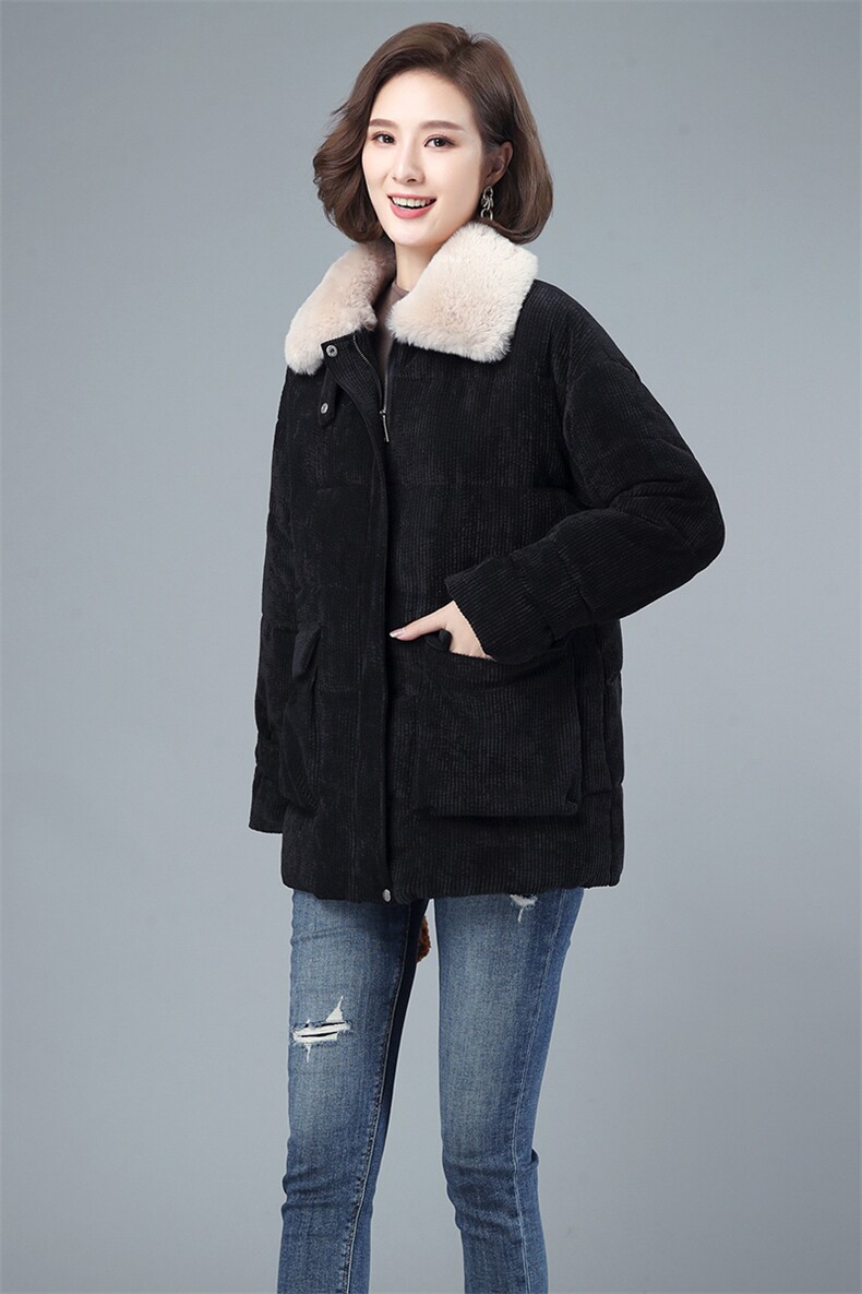 羽绒棉服女中长款2021年新款韩版宽松大码棉衣中年妈妈大毛领加厚,女装棉衣/棉服,伊满意