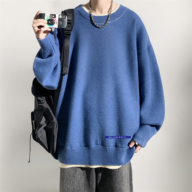 控78假两件毛衣男大码加绒针织衫男毛线衣M80202-P55加绒P70,男装针织衫/毛衣,电商A040
