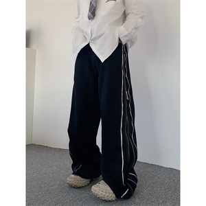 有货。高街开衩休闲裤男女阔腿宽松侧边拼接拉链牛仔裤K6830-P35图片
