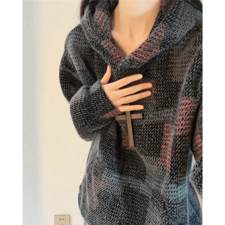WY849-P60原版现货！美式复古针织连帽卫衣秋冬重磅毛绒外套宽松,女装短外套,星座215-1