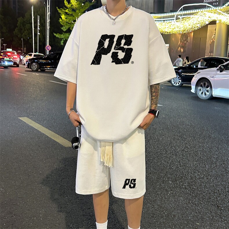 套装！华夫格套装短袖T恤短裤男TZ214-特P38,男装牛仔裤,电商B367
