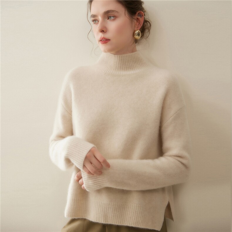 2025百搭时尚简约三股宽松开叉落肩，女装羊绒衫，暖凌绒