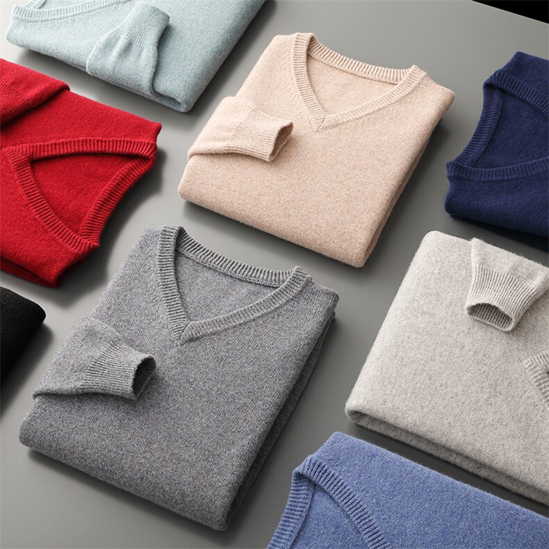 秋冬季新款100%纯羊毛衫男士V领七针双股加厚羊绒衫套头毛衣打底，男装羊毛衫，牧圣羊绒