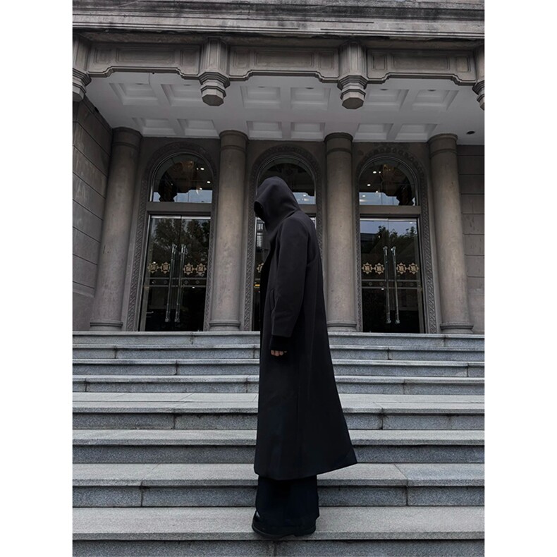 暗黑巫师帽风衣男过膝长款教父垫肩毛呢大衣披风外套Y995-P130,男装风衣,星座1004-3