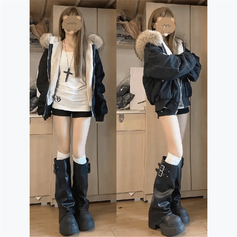 现货重磅boxy短款棉衣座山雕大毛毛领男女棉服水洗工装厚外套，男装棉衣，电商A486