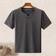 主推夏中老年风唐装亚麻爸爸装透气薄款短袖T恤男士大码，男装T恤，钱塘723