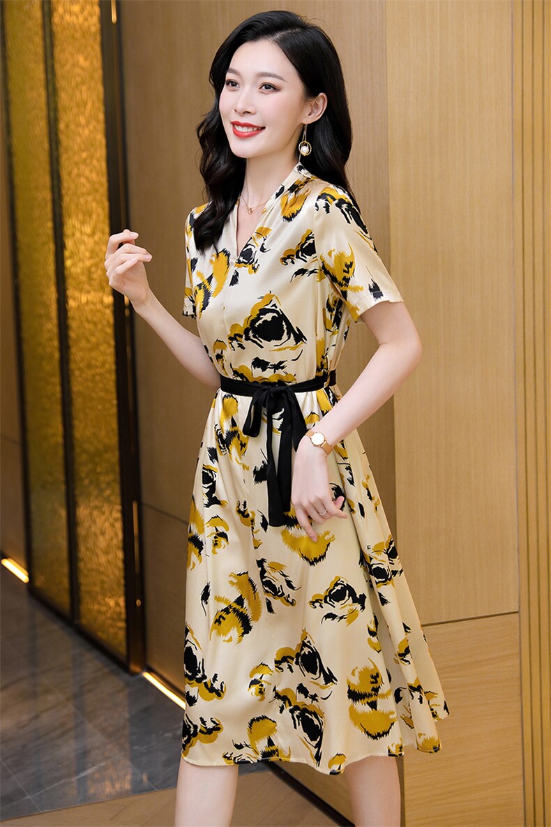 杭州重磅真丝连衣裙女长袖2025春装新款收腰气质印花显瘦桑蚕丝裙,女装连衣裙,阿舍尔精品