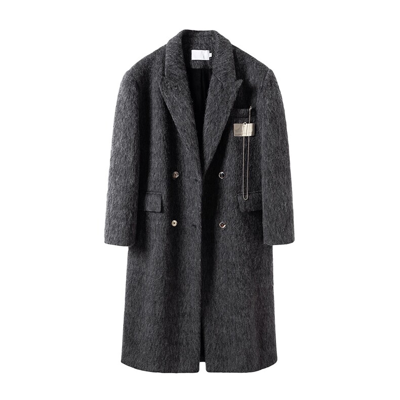 1白底长毛马海毛财阀灰金属装饰西装领加厚羊毛大衣77936P210控，男装毛呢大衣，星座226-2