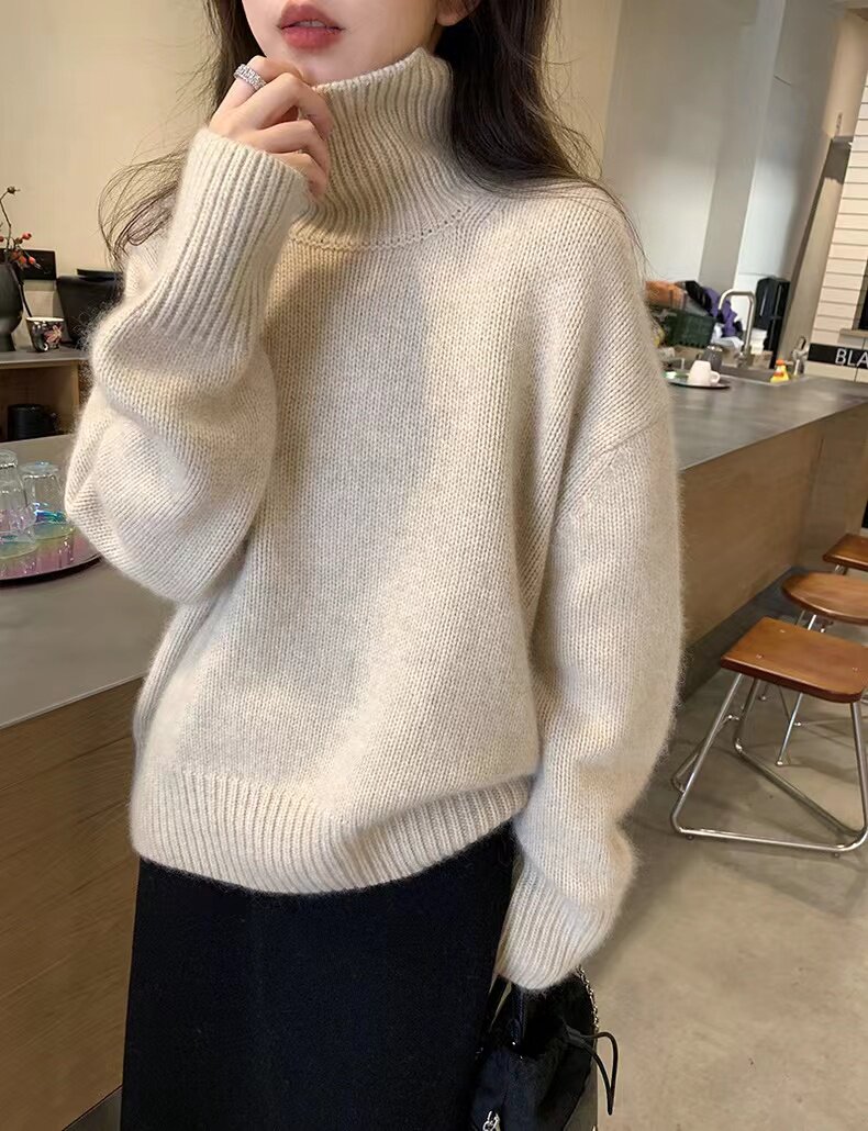 加厚高领毛衣女套头内搭秋冬季洋气外穿软糯慵懒风宽松针织衫上衣,针织衫/毛衣,半城羊绒