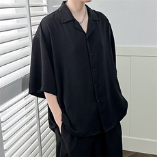 现货-夏季五分袖青少年学生衬杉男宽松冰丝潮牌衬衣-AC23066-P55，男装衬衫，电商A351