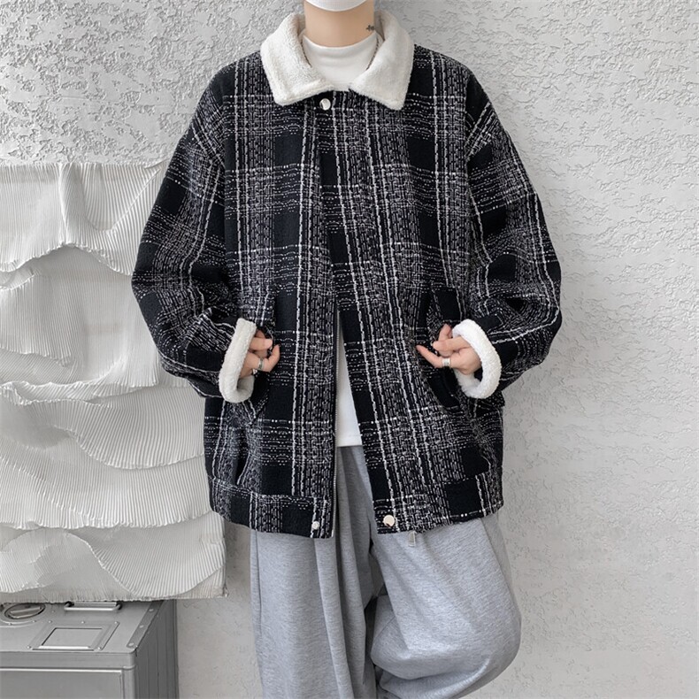 M-8XL格子羊羔毛棉服冬季大码小香风加绒外套加厚棉衣MF7001/P138,男装棉衣,电商B238