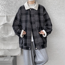 M-8XL格子羊羔毛棉服冬季大码小香风加绒外套加厚棉衣MF7001/P138，男装棉衣，电商B238
