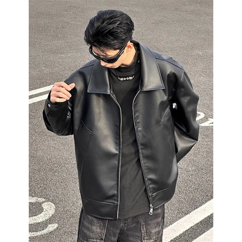 网图美式复古潮流机车皮衣外套男高级感黑色皮夹克J2579-P75,男装夹克,星座1213