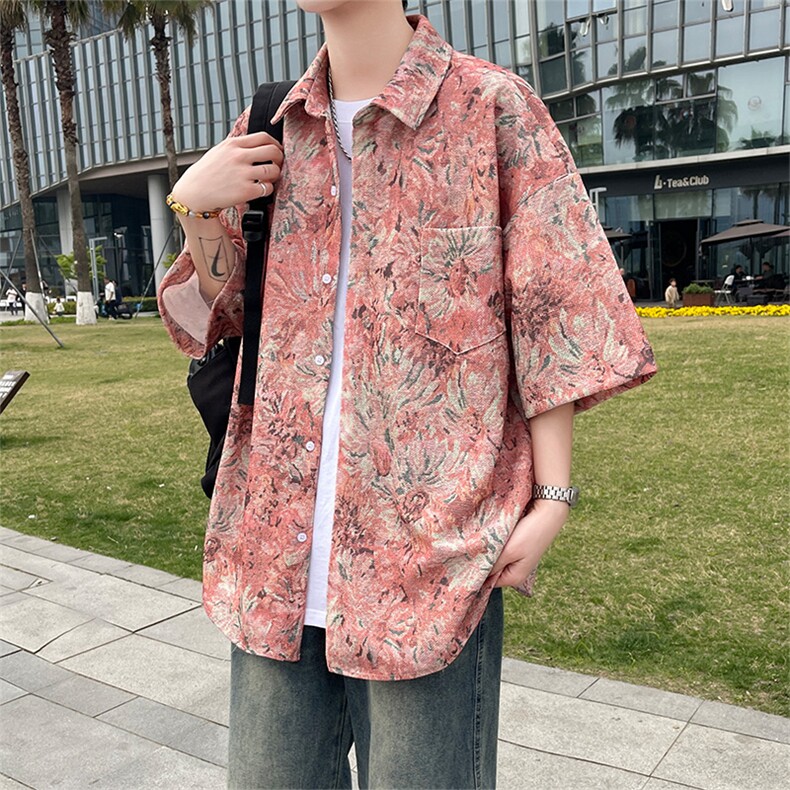 夏季海边沙滩男女同款短袖衬衣潮牌宽松大码XZ102B-1-CS2003P35,男装T恤,星座102B-1