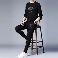 中青年运动套装男士2023春秋季休闲圆领印花长袖T恤上衣两件套，男装休闲套装，电商B212（原钱塘6029）