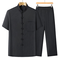 风唐装冰丝短袖衬衫套装男士夏装太极服宽松套装CF2315-P100，男装休闲套装，星座1105-3