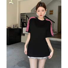 抖音得物品质二开240克宽松纯棉美式潮牌印花三条杠中性风短袖T恤，男装T恤，电商A486