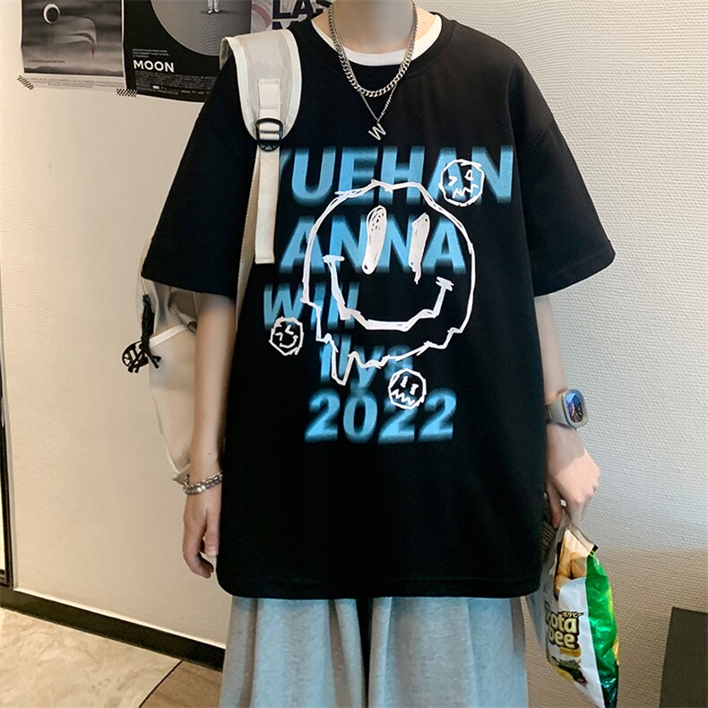 抖音供货、200克现货全棉印花宽松版型短袖T恤D223A-T2298-P25,男装T恤,电商019-1