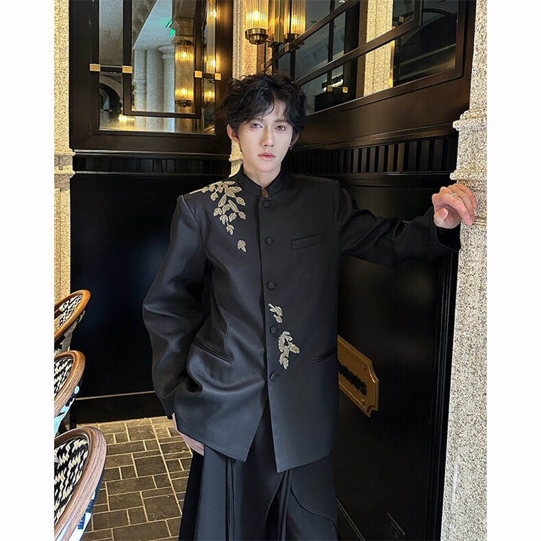 现货！25重工珠片刺绣男士金叶片礼服设计款新中式西服XZ125-P178,男装西服,电商B288