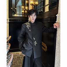 现货！25重工珠片刺绣男士金叶片礼服设计款新中式西服XZ125-P178，男装西服，电商B288