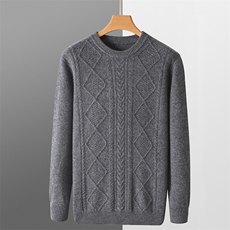 秋冬季纯毛男士七针加厚男士麻花圆领羊毛衫，男装羊毛衫，君贝羊绒