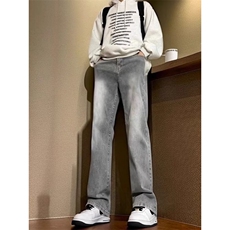 美式灰色直筒加绒男潮牌cIeanfit水洗复古长裤子K7055-1#P45网图，男装卫衣，电商B245