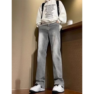美式灰色直筒加绒男潮牌cIeanfit水洗复古长裤子K7055-1#P45网图图片