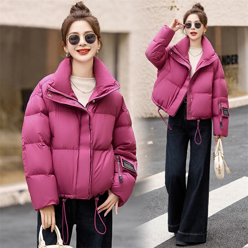 玫红色时尚显白羽绒服女2024冬季新款小个子加厚白鸭绒面包服外套,女装羽绒服,艾仟回(原伊仟回)