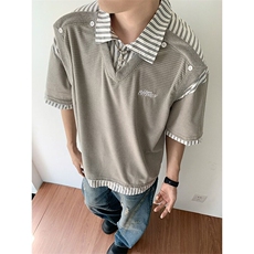 假两件POLO衫男女韩版潮流拼接帅气2025夏季insT恤WB464-P46，男装Polo衫，星座412-3
