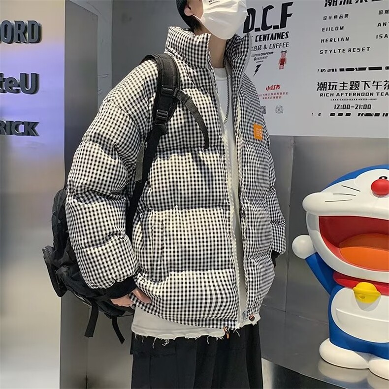 加绒加厚冬款男棉服条纹格子立领棉袄保暖面包服外套MA541P68,男装棉衣,星座1013-1