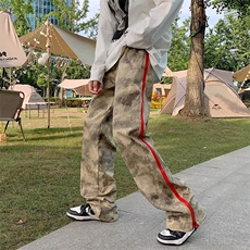 美式高街复古嘻哈拉链迷彩长裤ins潮牌hiphop直筒宽松坠感工装裤，男装工装外套，星座1013