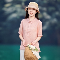 2026年春季文艺风女短袖宽松亲肤透气苎麻，女装衬衫，江南依恋