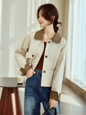 米色撞色短款女士风衣夹克2026早春新款小个子气质休闲英伦风外套，女装短外套，梦懿尔