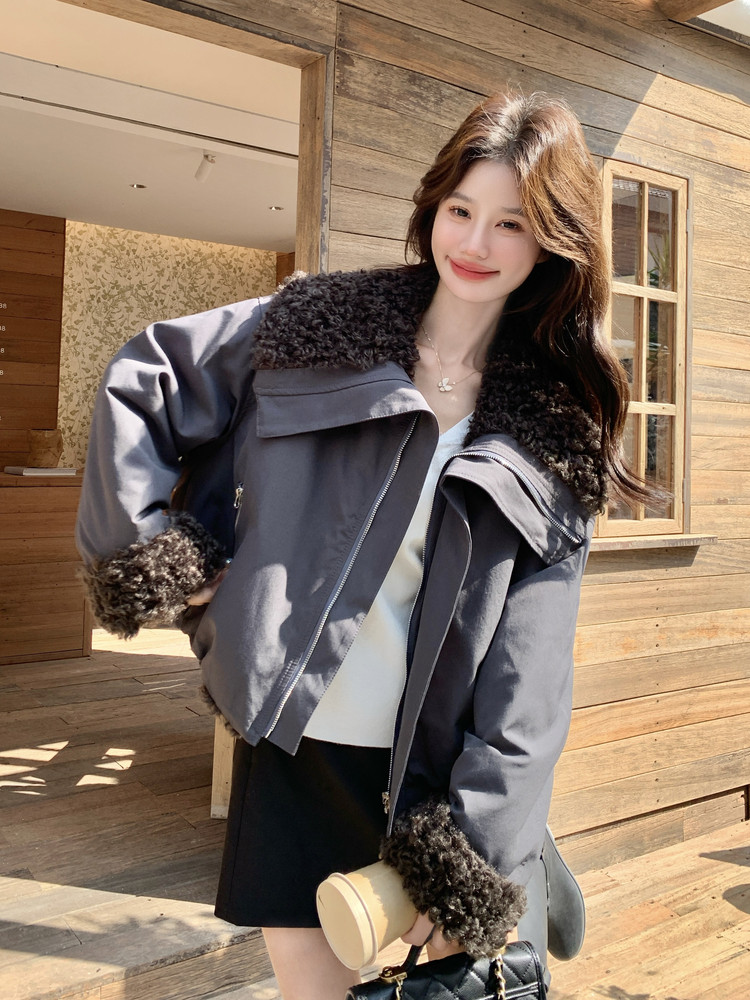 新款！羊羔毛拼接两面穿派克服外套2C133-8995-P225-K328,女装派克服,2C133