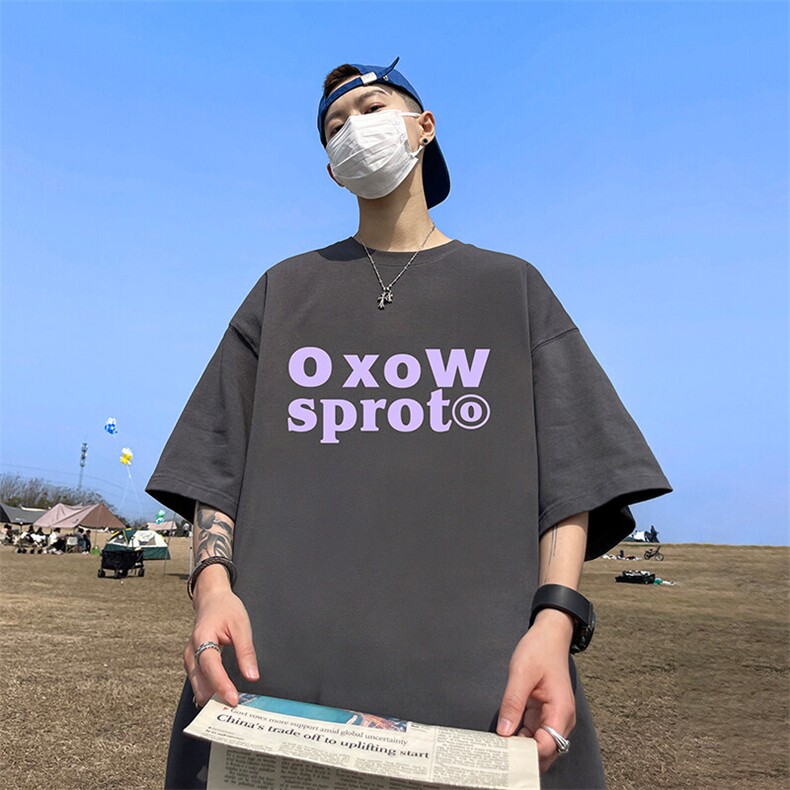 抖音得物二开现货供应220克夏装重磅美式高街宽松短袖t恤MT67,男装T恤,电商A486-1
