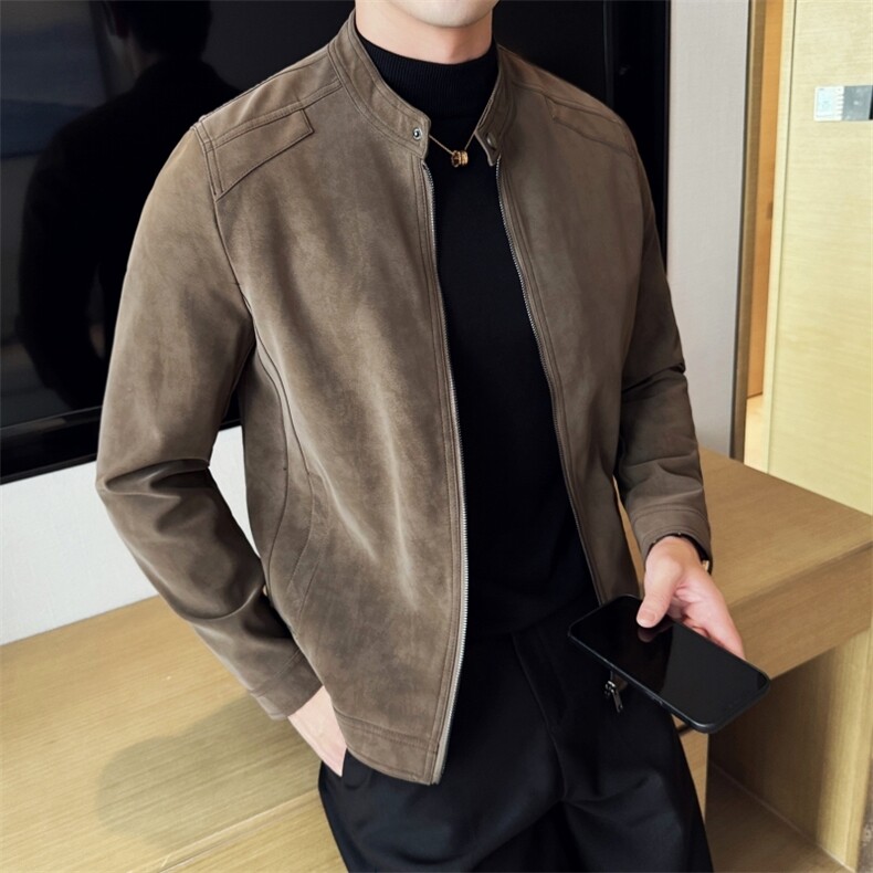 现货新潮商务立领皮衣男外套英伦修身短款帅气皮夹克JK32P135，男装皮衣，电商B276A