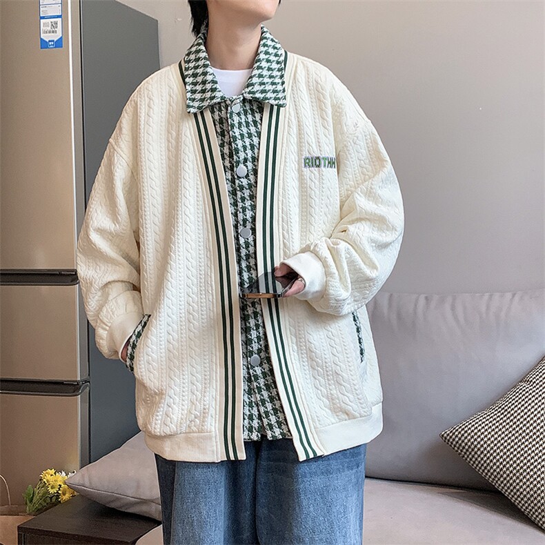假两件夹克男韩版潮千鸟格帅2024秋冬季新款ins宽松外套W3584-P58,男装夹克,星座412-2