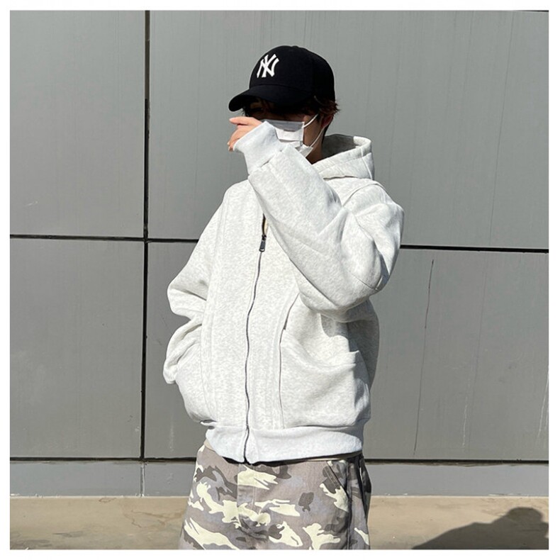 网图重磅全棉420克工装口袋卫衣拼接连帽开衫外套RH5330-P65,男装工装外套,四季星座610B