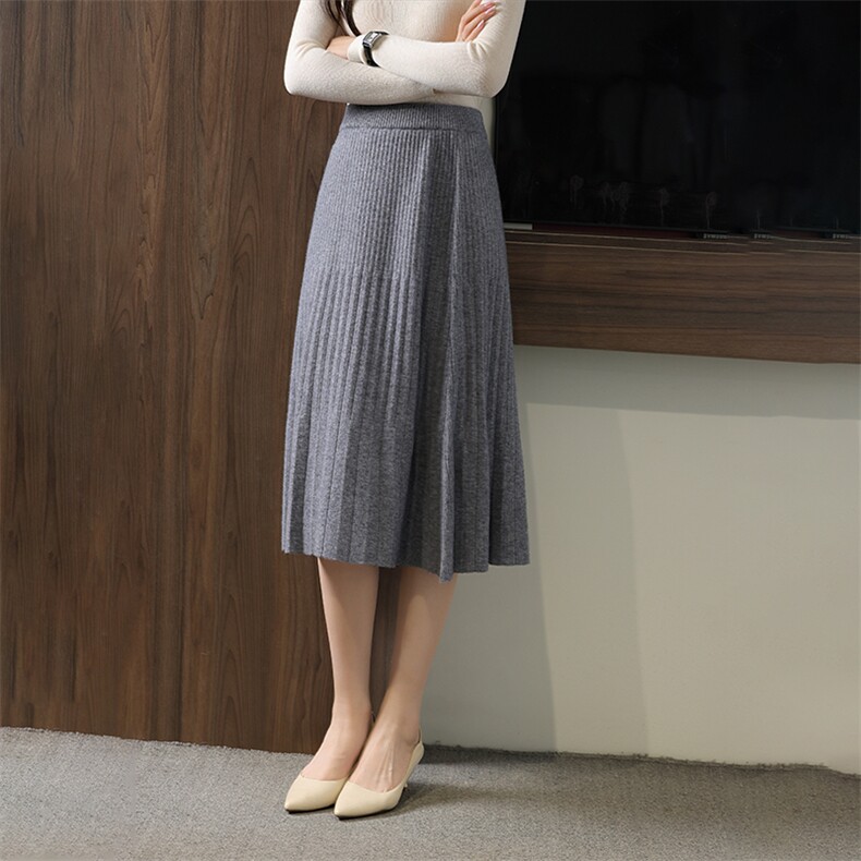 2025年秋季中腰百搭四平抽条伞裙，女装半身裙，举月羊绒