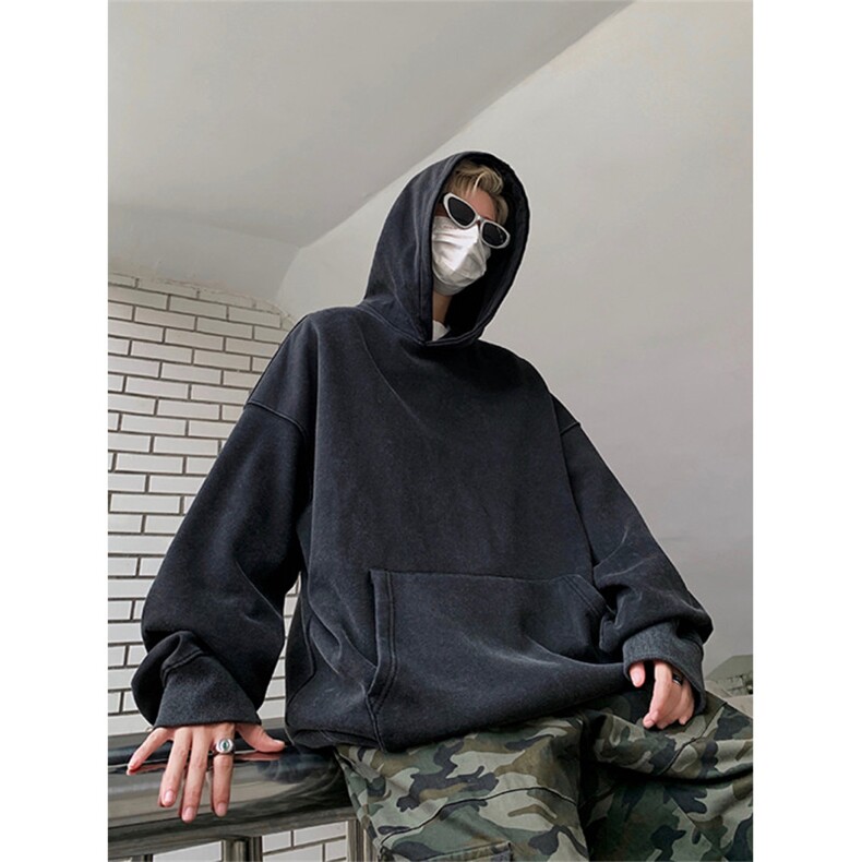 得物抖音高品质二开360克重磅做旧炒雪花纯色连帽水洗卫衣CM16，男装卫衣，电商A486-1