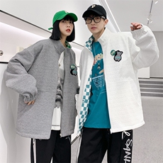 装新品两面穿夹克情侣款潮男女港风创意徽章贴标外套8002-P100，男装夹克，电商A441-1
