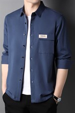 春季新款立领纯棉潮流衬衫百搭宽松休闲长袖男士衬衣QLM77274-P80图片